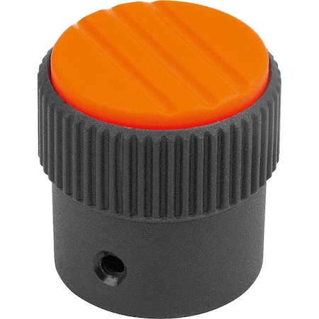 Knurled Knob Size:2, D1=26, H=26, D=6, Form:A, Thermoplastic Black Ral7021, Cap:Orange Ral 2004